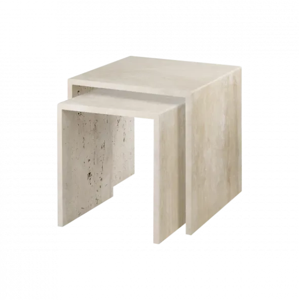 2er Set Beistelltische -VARU- Farbe Beige - aus Travertin