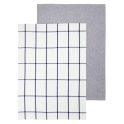 Set 2 Geschirrtücher -TAULO- Farbe White/Mazarine Blue - Quadratisch