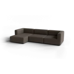 3-Sitzer Chaiselongue, links -TASI- Farbe Shitake - Stoff: Boucla