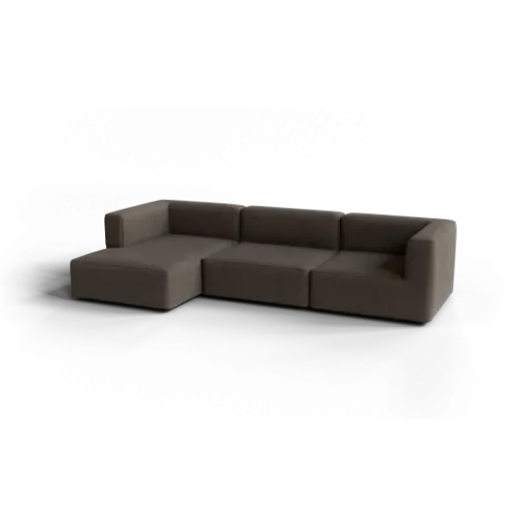 3-Sitzer Chaiselongue, links -TASI- Farbe Shitake - Stoff: Boucla