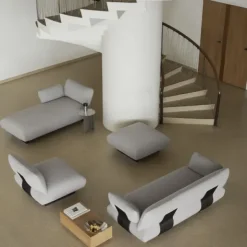 2-Sitzer Chaiselongue, rechts -MOCO- Farbe Shitake - Stoff: kvadrat Melange Nap
