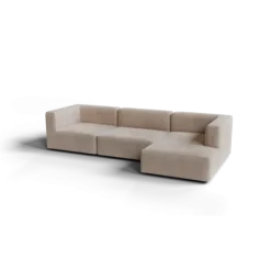 3-Sitzer Chaiselongue, rechts -TASI- Farbe Beige - Stoff: Pina