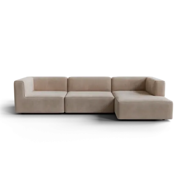 3-Sitzer Chaiselongue, rechts -TASI- Farbe Beige - Stoff: Pina