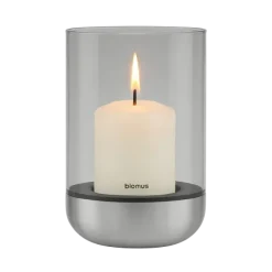 Windlicht -CALMA- Edelstahl matt, Glas Smoke Größe L (exkl. Kerze)