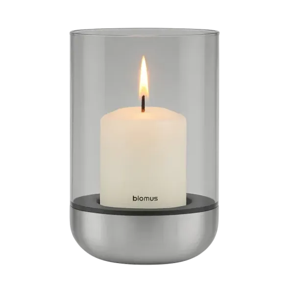 Windlicht -CALMA- Edelstahl matt, Glas Smoke Größe L (exkl. Kerze)